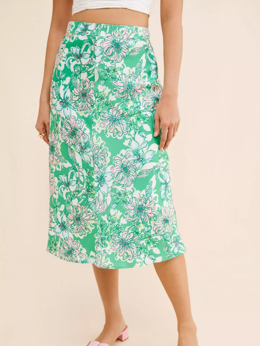 Lilly Pulitzer Rennox Green & Pink Floral Midi Skirt Size 6 - Picture 3 of 12